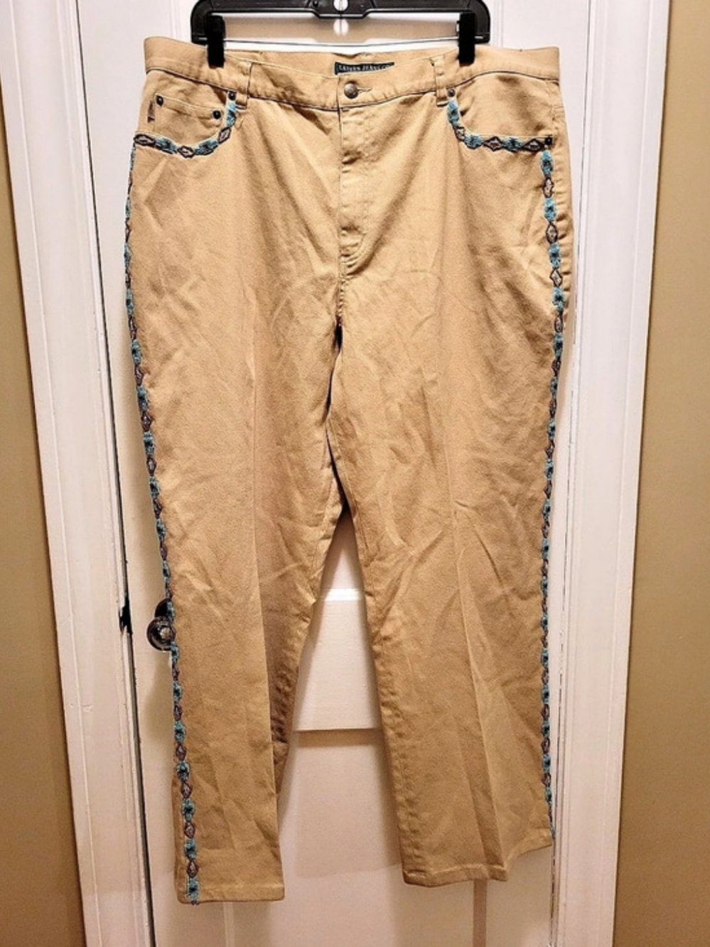 Lauren Jeans Co. Vintage Embellished Straight Leg Pants Beige Size 20W